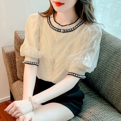 トップス カットソー ニットソー 袖あり 半袖 5分袖 ボリューム袖 パフスリーブ ラウンドネック 襟なし レース 刺繍 ビーズ シフォン かわいい きれいめ シンプル カジュアル 大人 上品 おしゃれ レトロ 大人可愛い 大人女子 こなれ感 ラブリー キュート ガーリー 個性的 エレガント 存在感 とろみ感 抜け感 無地 春 夏 10代 20代 30代 レディース 女性用 オフィス OL 通勤 学生 通学 デート お出かけ 女子会 着回し 普段使い 韓国系 モテ S M L XL 2XL アプリコット