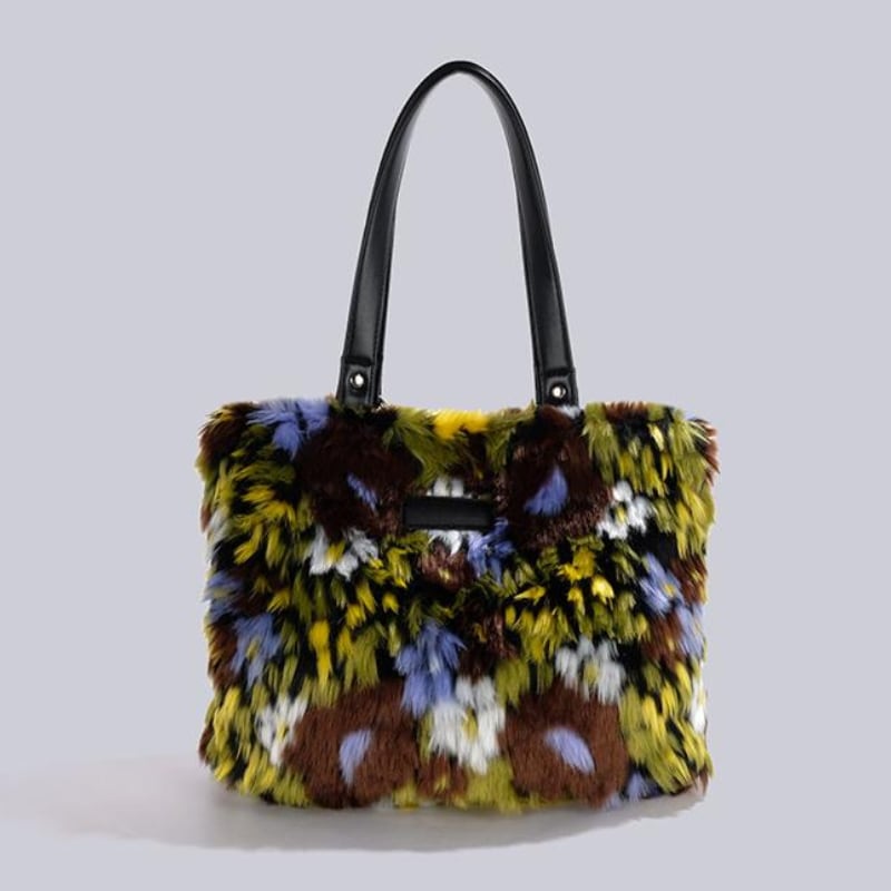 Botanical fake fur tote bag V2658