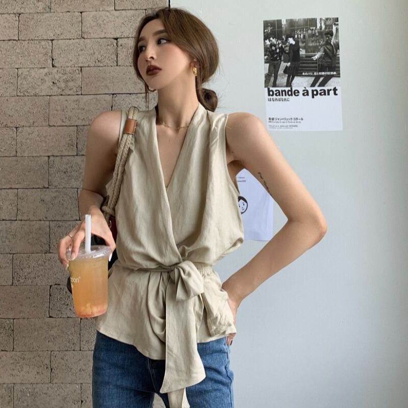 スタイルスタンダードVネックノースリーブウェストシャツ トップス レディース レトロ ハンチェンe91964769326