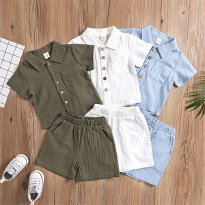 ベビー服 セットアップ 綿麻 男の子 子供用 3色 80-120㎝ キッズ服 半袖シャツ ショートパンツ 上下セット かわいい 25zm978