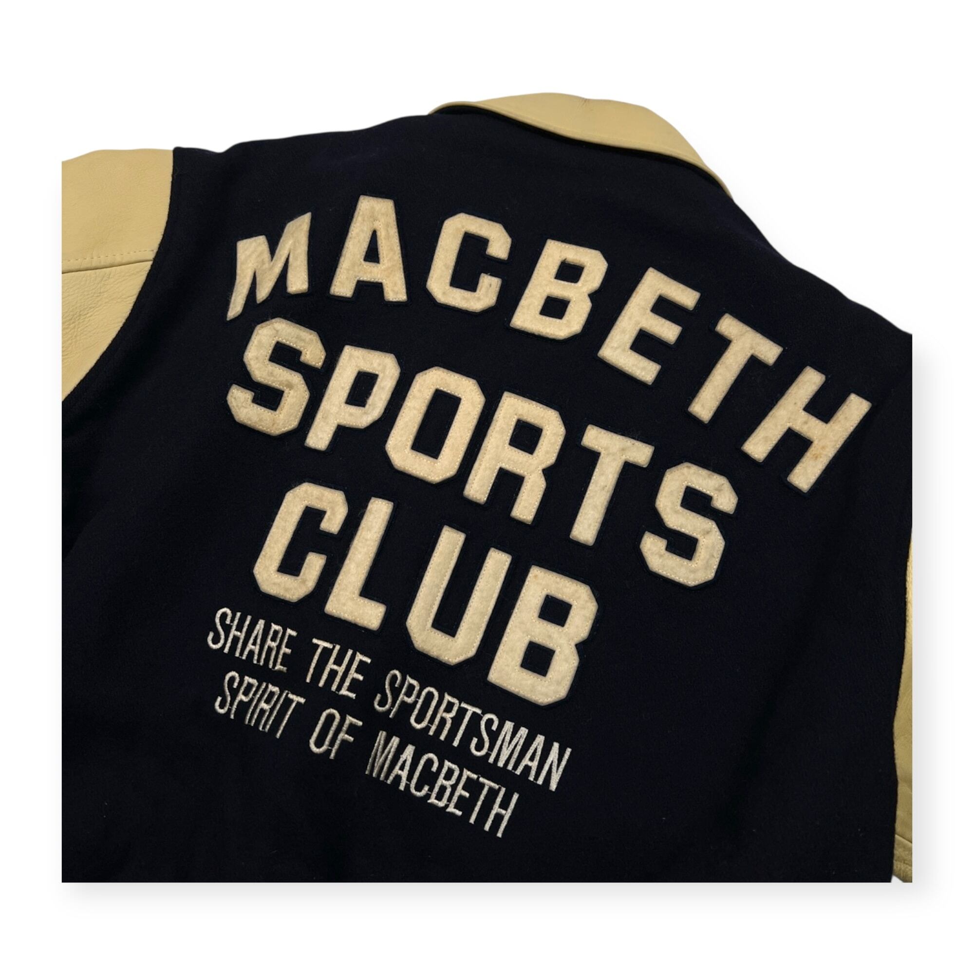 90s ビンテージ MACBETH マクベス レタードワッペン 袖革 レザー