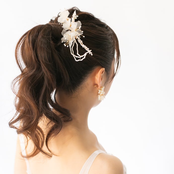 H-146 ウェディング アクセサリー【フラワー シフォン & ビーズ ヘッドドレス】ブライダル 髪飾り