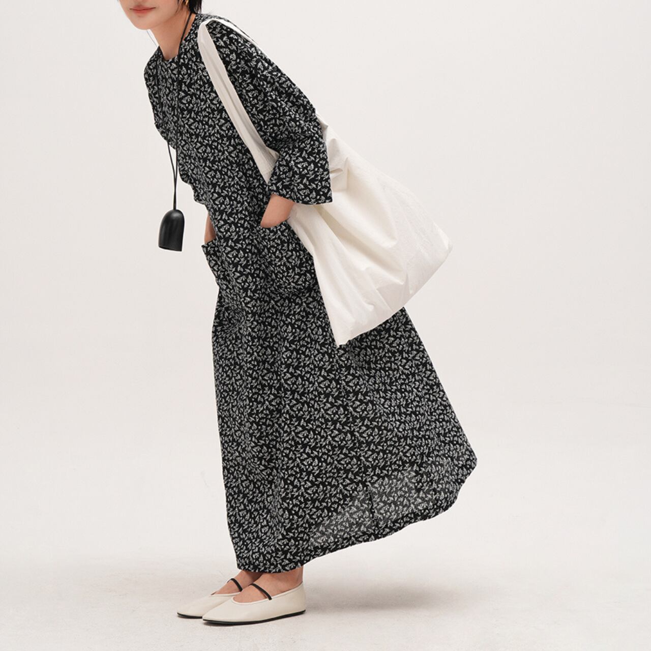 小花柄フロントポケットワンピース a0585