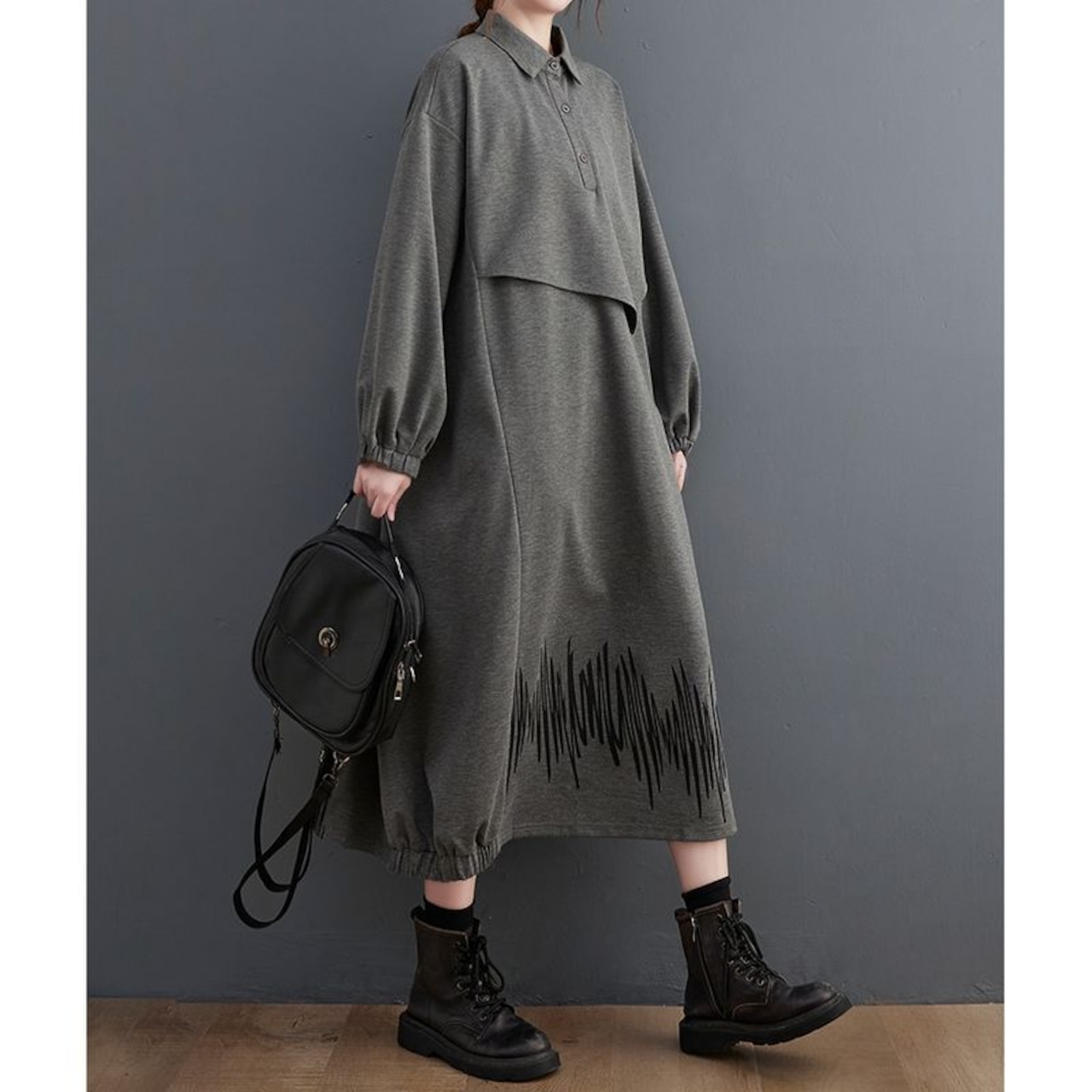 グレー コクーン ロングワンピース 00230