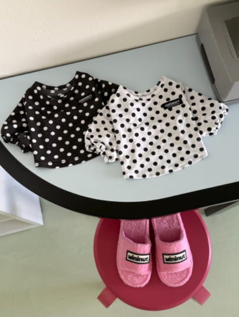 SM/在庫確保済【MININUT】Polka Dot Basic Long Sleeve TShirt (2Color)
