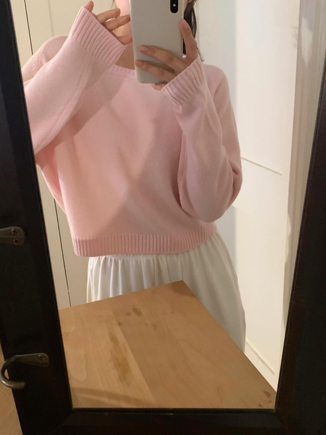 (即納)Liter / Siro saddle cashmere crop Knit / pink