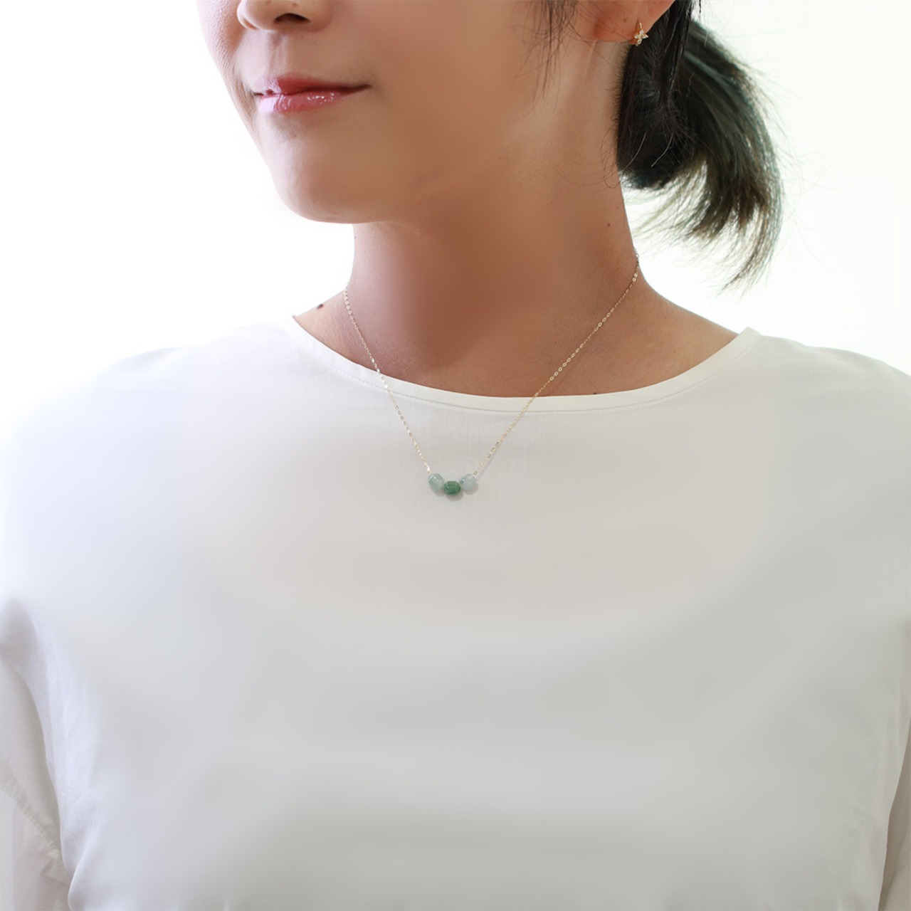 多角形の珍しいカット珠をサラッと！ K10多角形翡翠ネックレス A貨翡翠 jd_ne1243