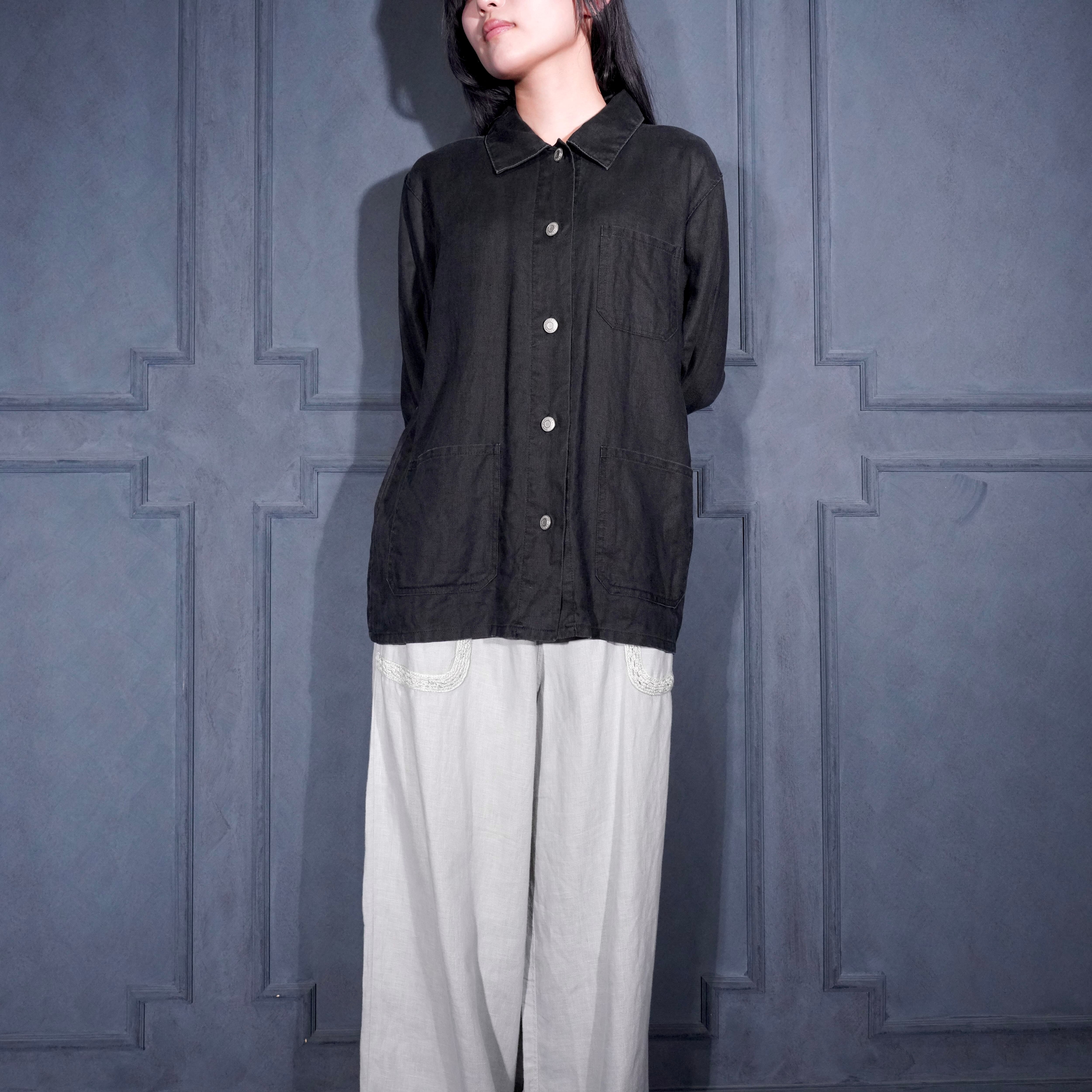 90's USA VINTAGE GAP NAVY COLOR LINEN COVERALL JACKET/90年代