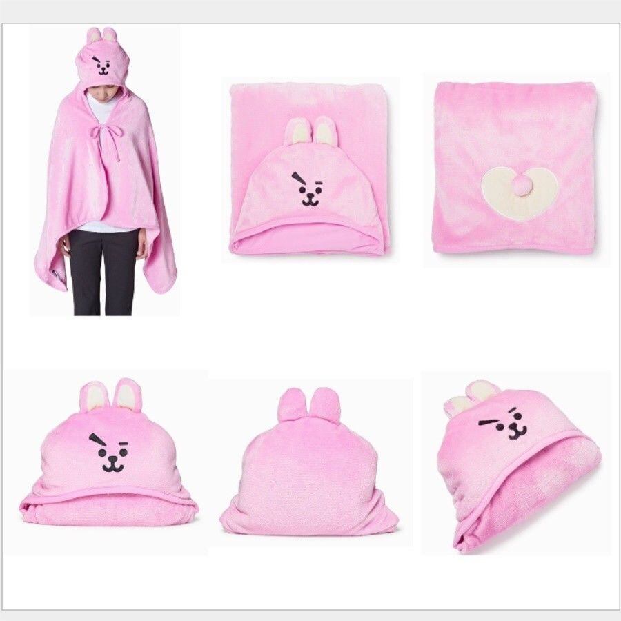 Kpop BTS BT21 かわいい漫画フード付きブランケットぬいぐるみパジャマ