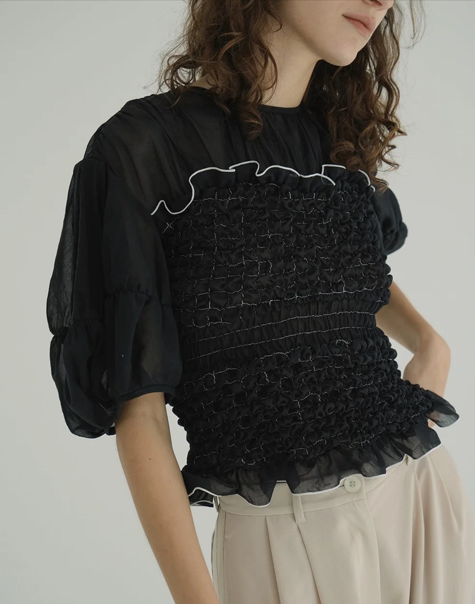 【ROCK CAKE】SHIRRING DRAW TOP 3カラー CLANE COLOR STITCHED SHIRRING TOPS | FLICKA ASHIYA