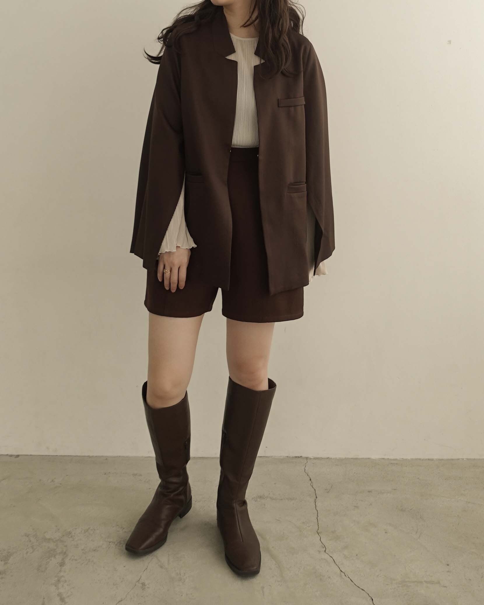 slit design sleeve jacket【brown】