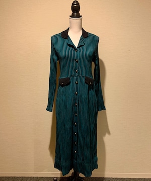 【送料無料】80's Green/Black Striped Long Dress