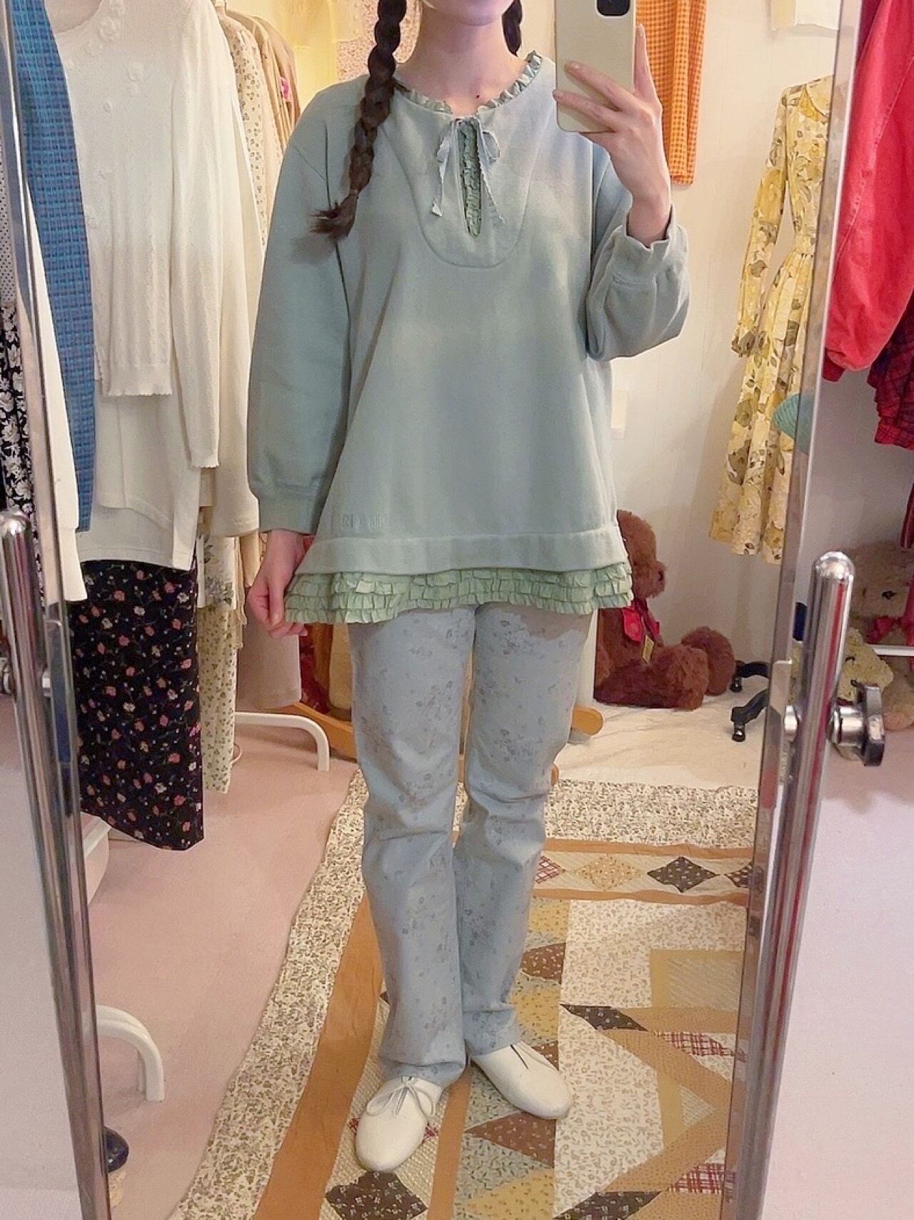 blue mini flower skinny pants