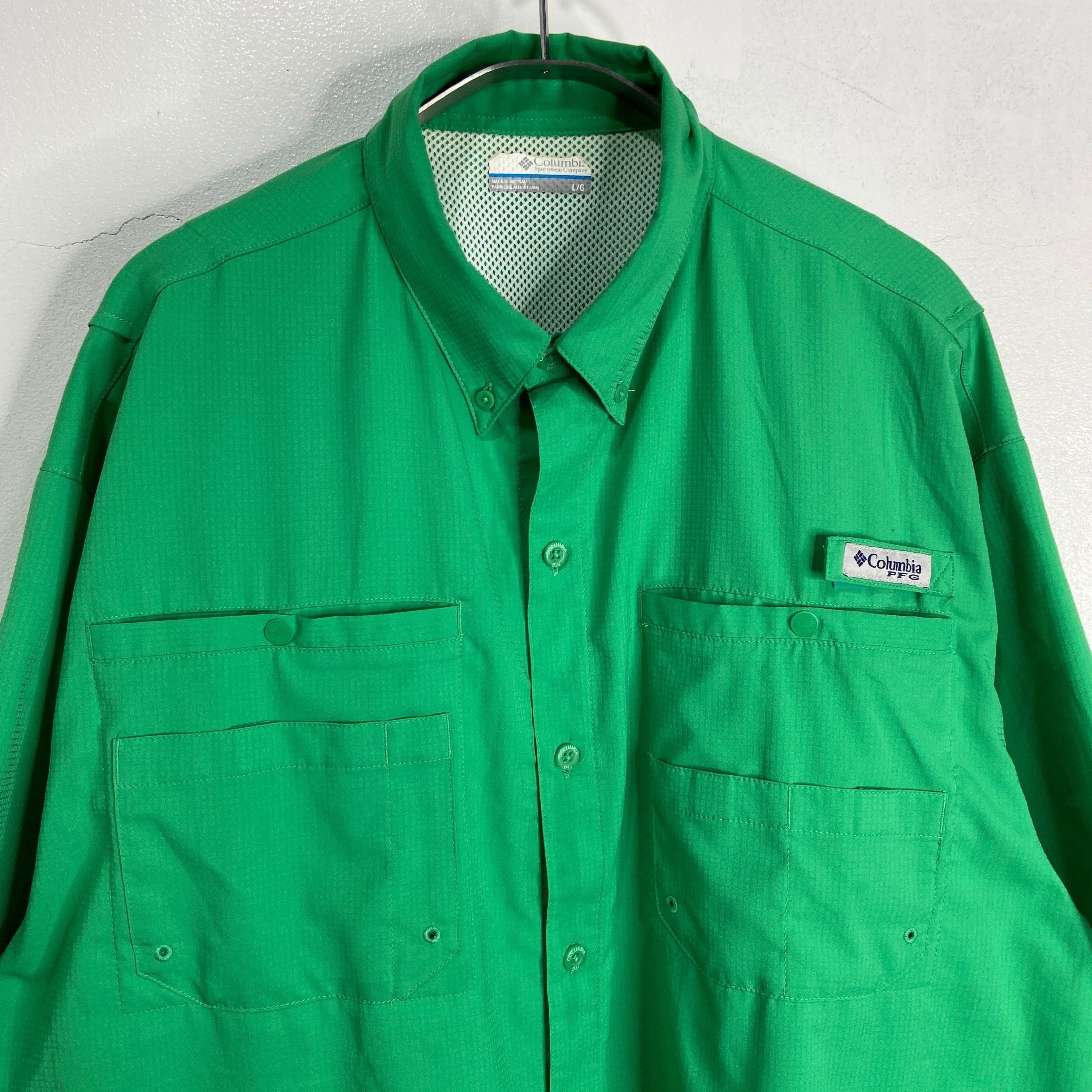 Columbia コロンビア 半袖フィッシングシャツ 緑 L オムニシェイド