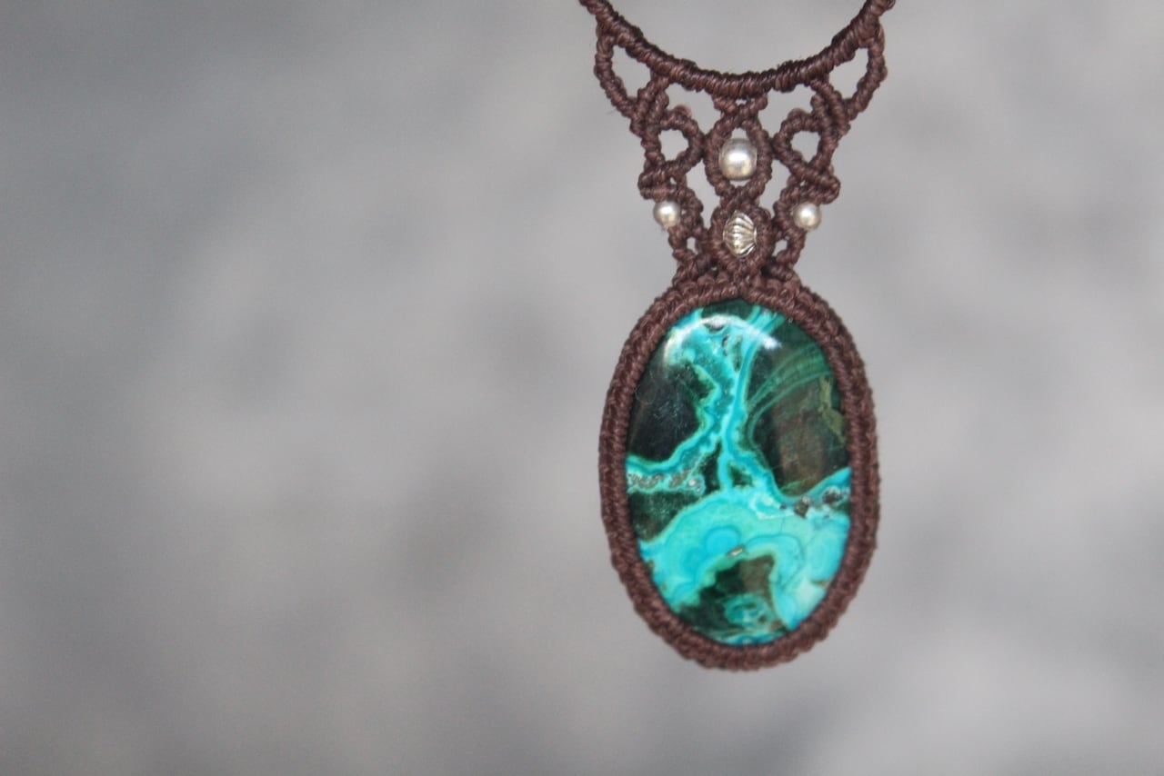 Chrysocolla malachite  micro macrame necklace