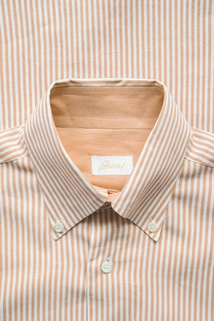 00's~ "Brioni" Cotton Herringbone Stripe Pattern Button-Down Collar Shirt Made in ITALY