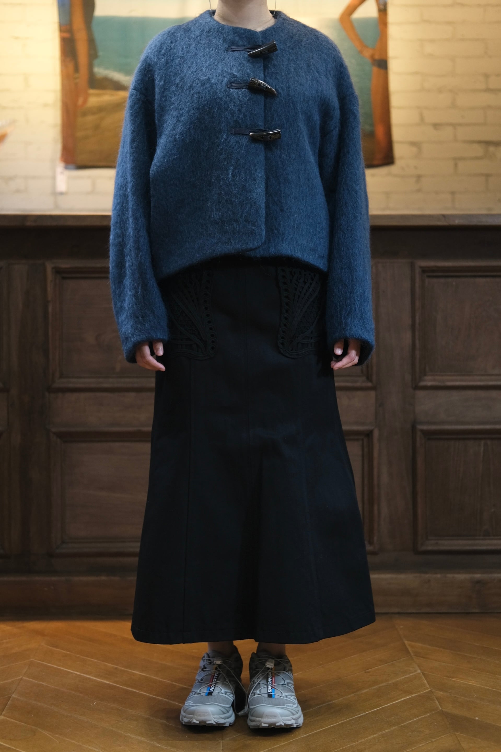 Mame Kurogouchi】Cord Embroidery Detail Denim Skirt - black - | Pay ID