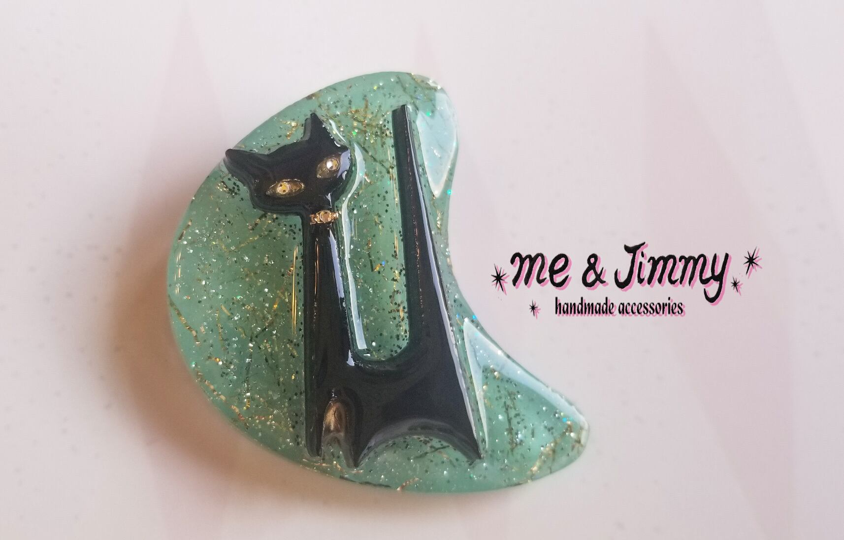 ✴Mint Sparkle Atomic Cat brooch✴黒猫ブローチ/ ブラックキャッツ