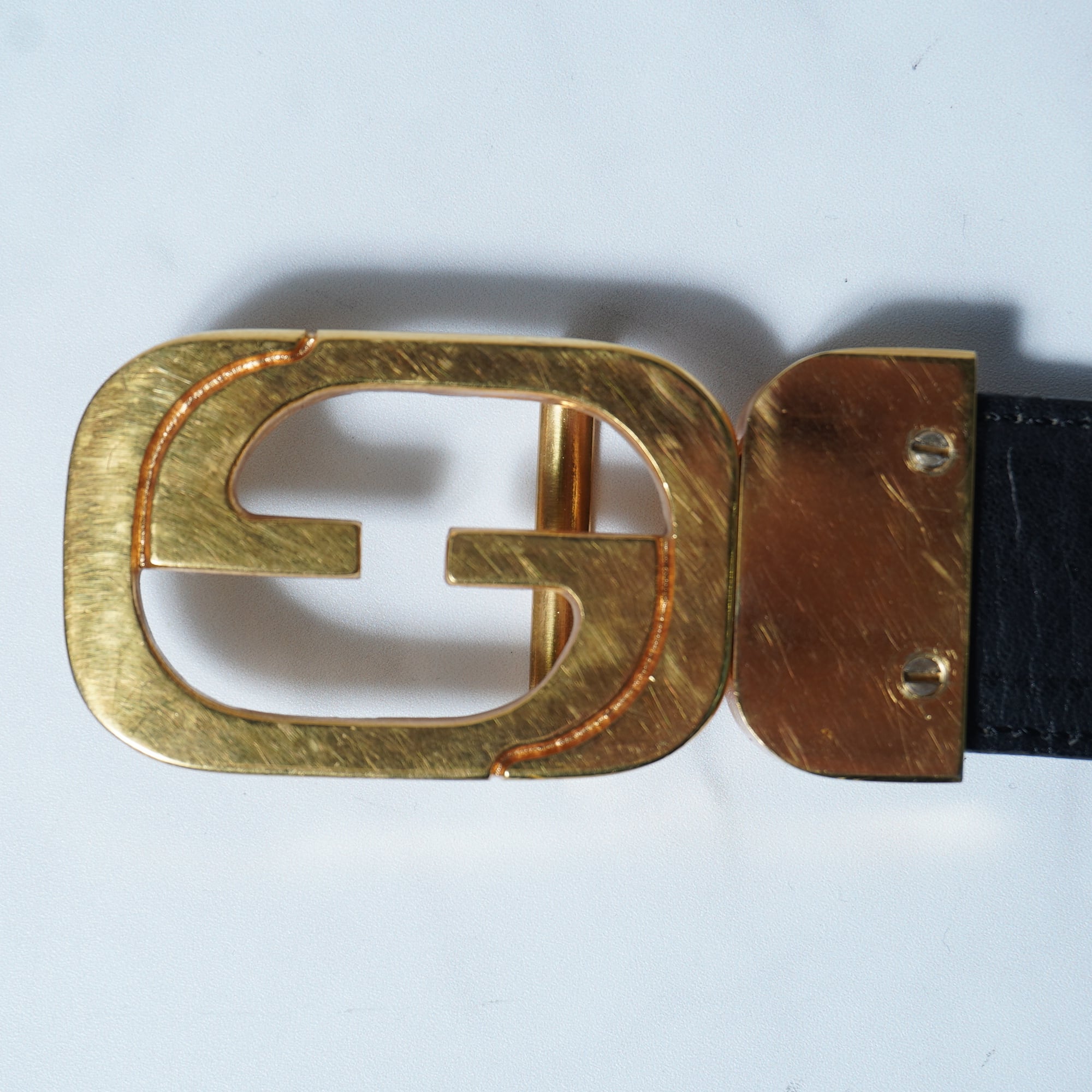 GUCCI】グッチ ”GGロゴ” ゴールドバックルレザーベルト black