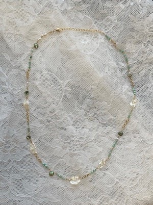 Green White seashell necklace