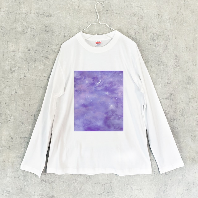 楝色の夜空と三日月 ロングTシャツ / ロンT カットソー