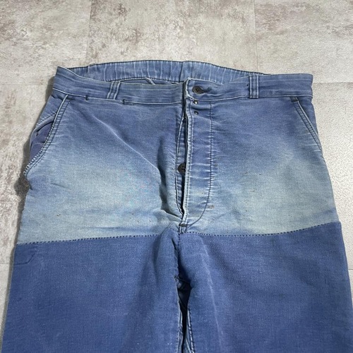 40-50s フレンチワーク パッチワーク モールスキン ブルー パンツ W34 詳細写真4