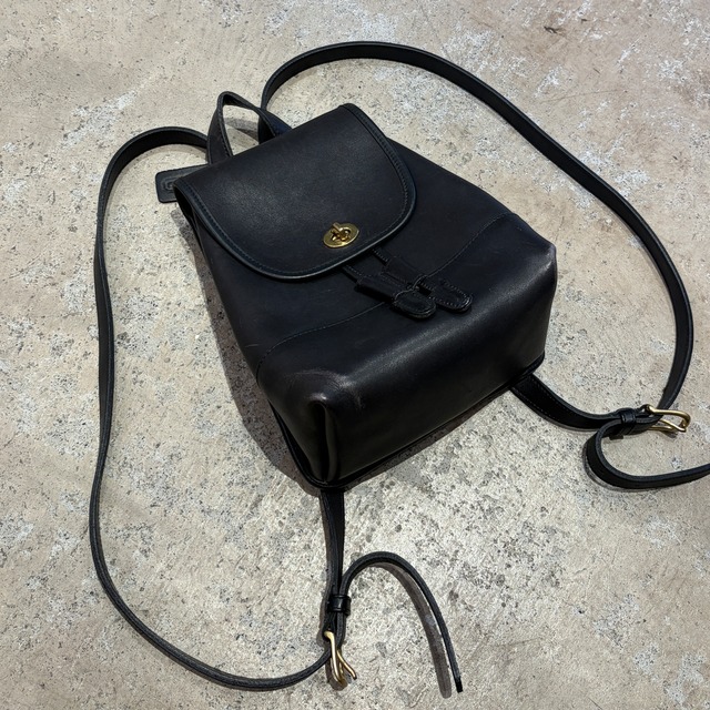 1990s OLD COACH LEATHER RUCK SACK BLACK USA