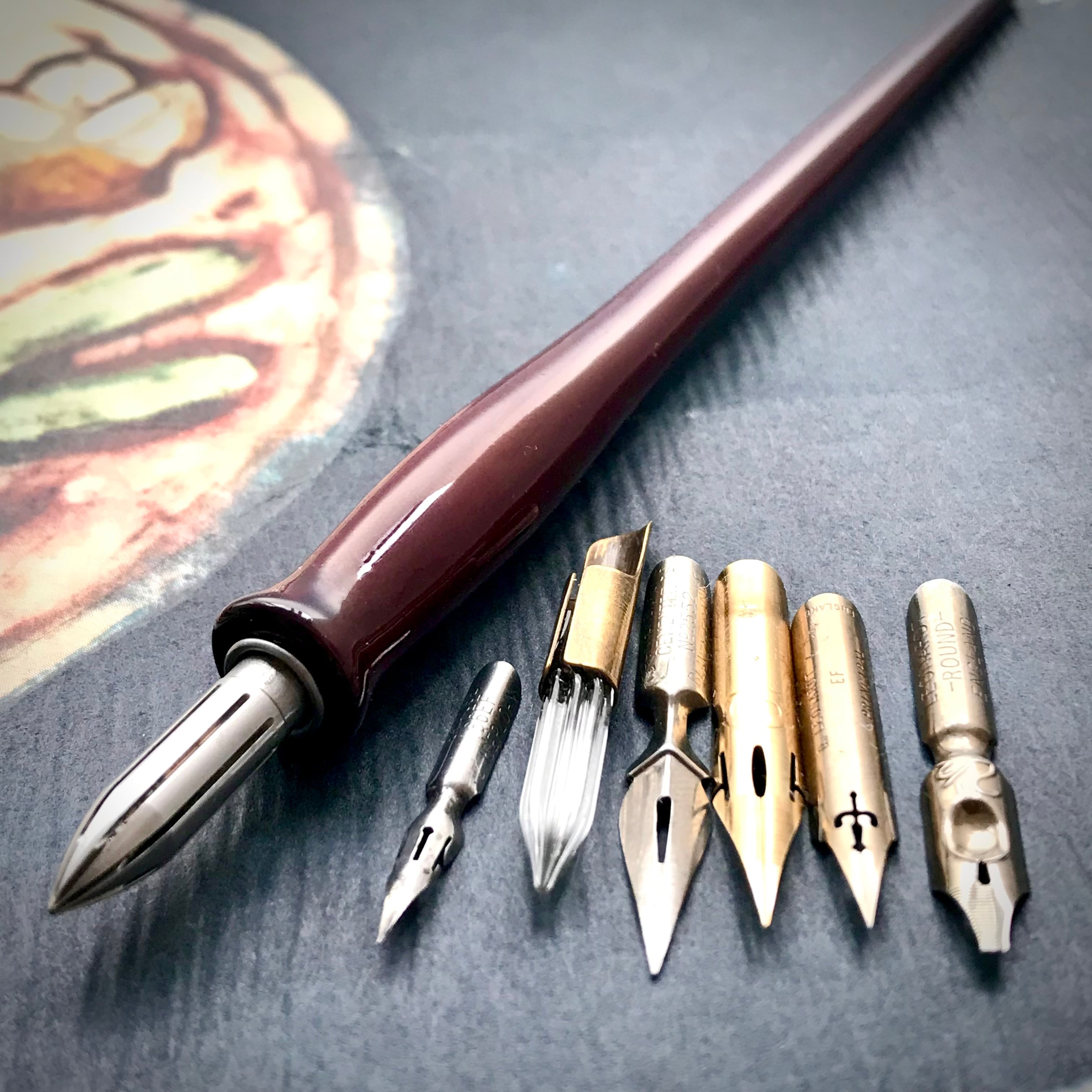 ヒッコリー 溜塗 本漆塗り つけペン カリグラフィーペン ストレート