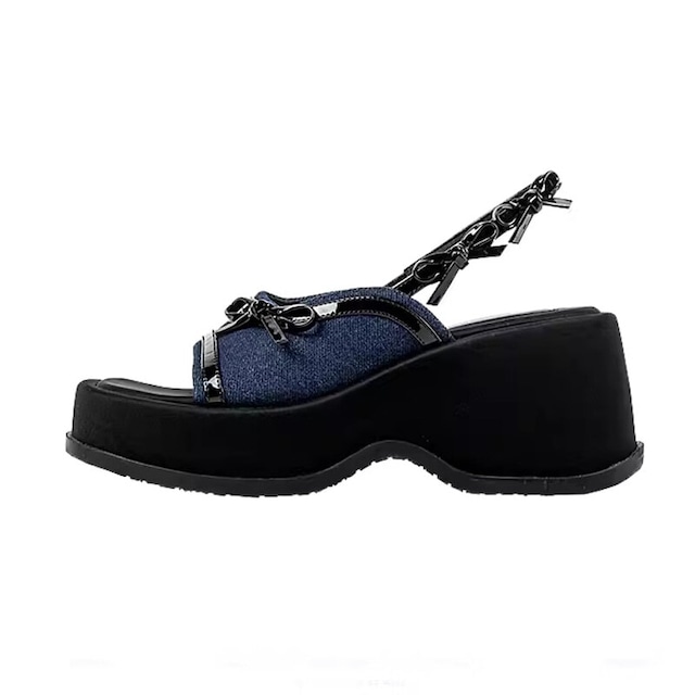 Denim ribbon strap sandals　B750