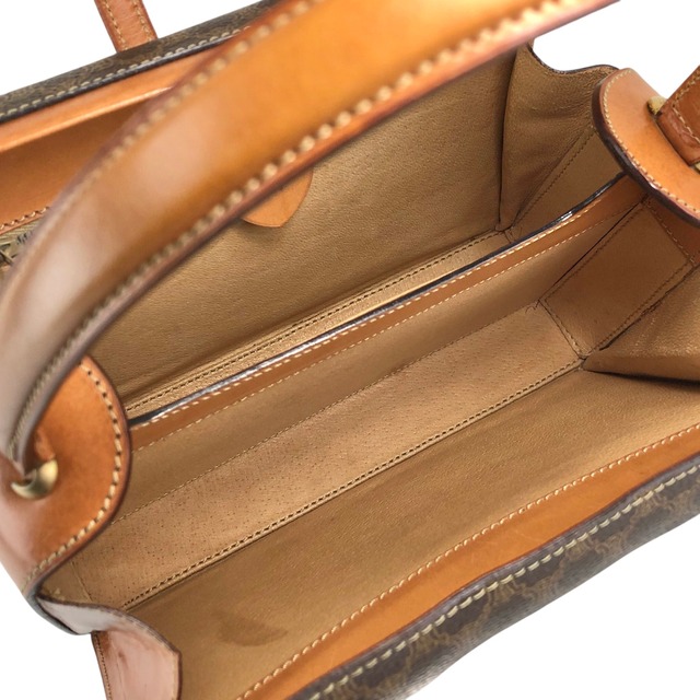 CELINE セリーヌ ハンドバッグ ブラウン マカダム ガンチーニ PVC レザー vintage ヴィンテージ オールド hjb52j