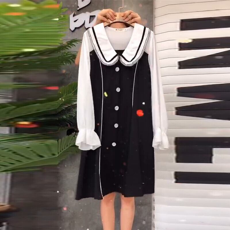 プラスサイズの女性の太いmmの黒のドレス、ウエストとスリムなデザインの気質スカート2020新しい秋の女性 ミックスインファッション26448208639