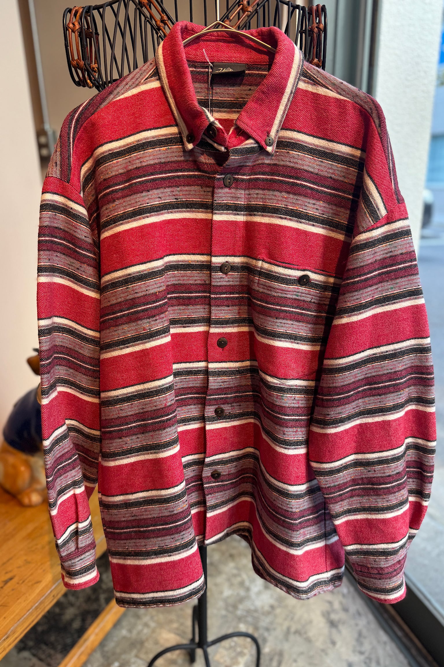 Haticu レッドボーダーネルシャツ(MENS)