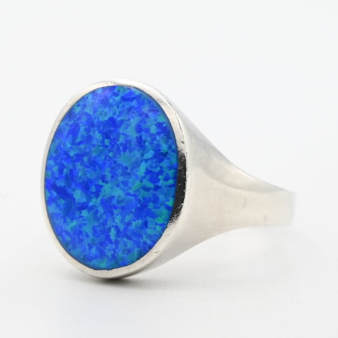 Blue Opal Inlay Oval Top Signet Ring #28.5 / Denmark