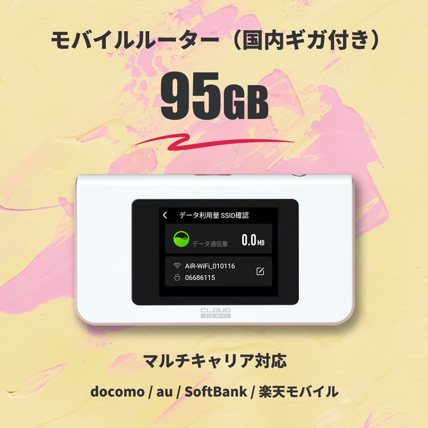 国内ギガ（95GB）+ モバイルルーター（HUNDRED Wi-Fi チャージ Type 本体）/ リユース品