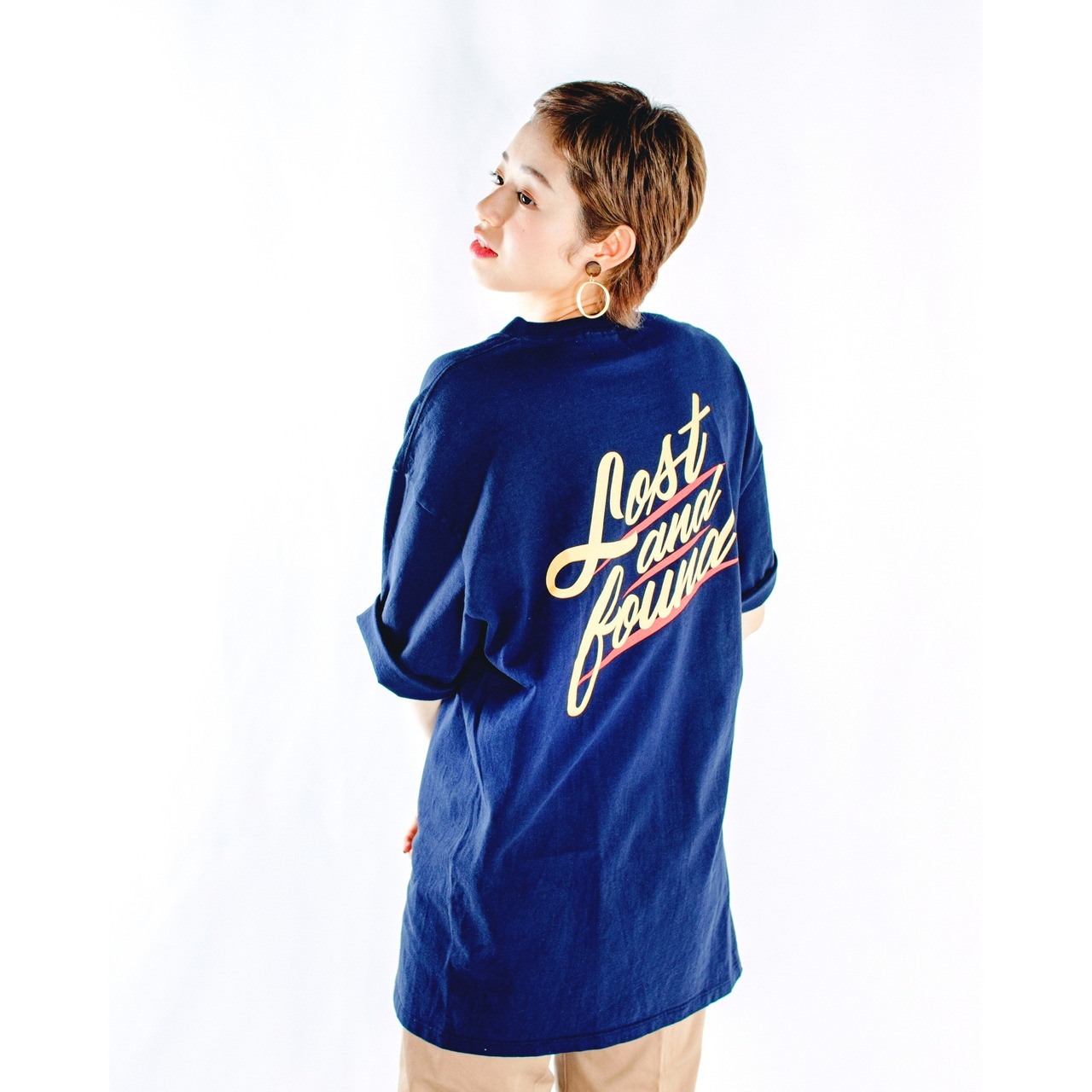 【LOST AND FOUND】"BACK PRINT" Vintage Pocket  BIG T-shirt (NAVY)