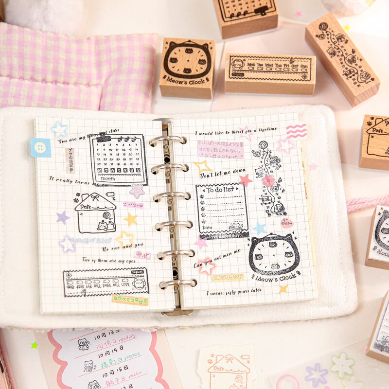 スタンプ全種セット】海外文具 猫モチーフ 木製スタンプ 手帳デコ 日付