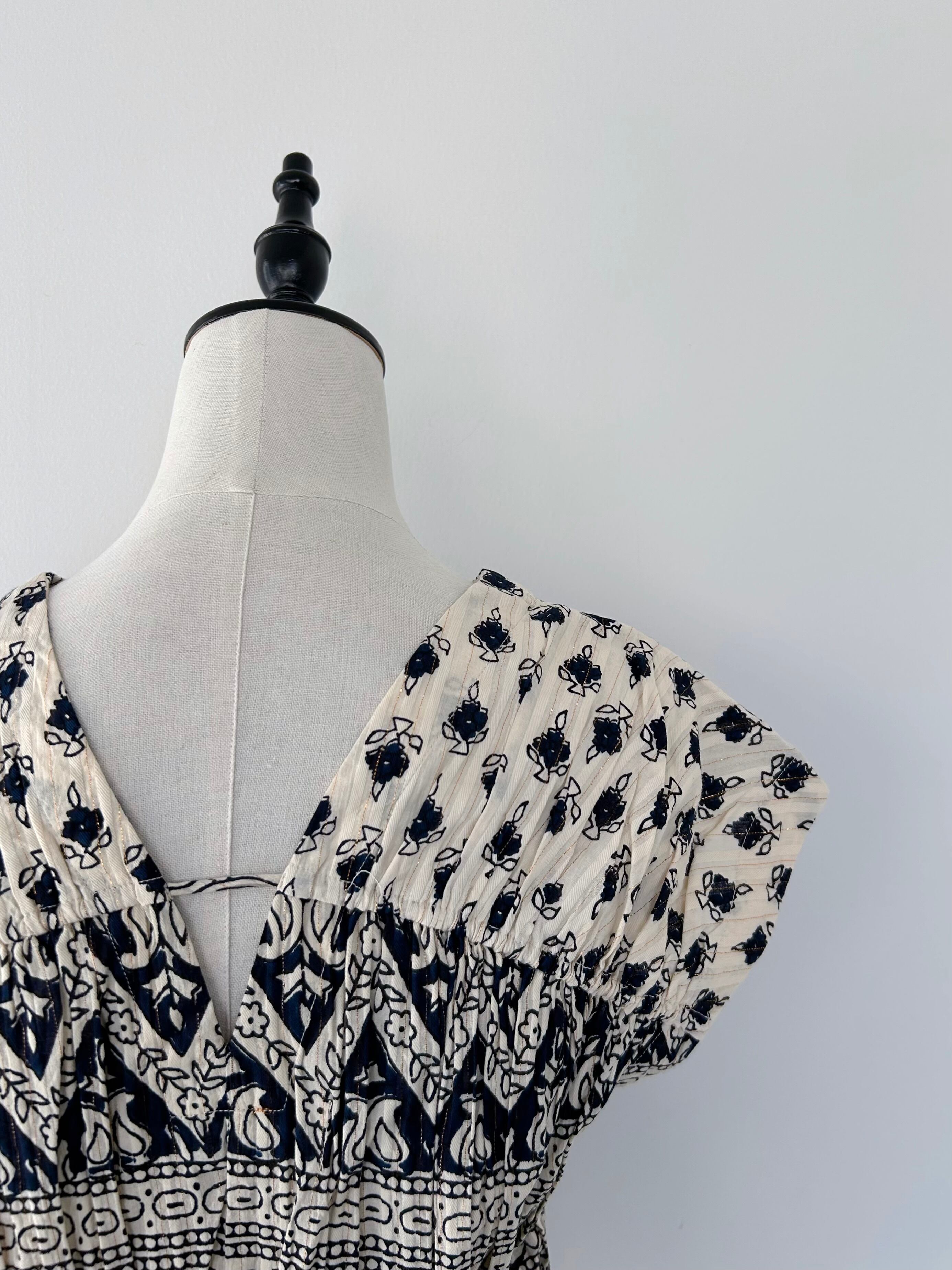 Sara Mallika Cotton Lurex Border Print Top | KOKO