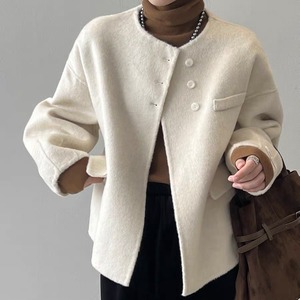 short length collarless coat m0170