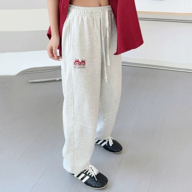 The monsters ラブブ Labubu スウェットパンツ 350g 綿100% 高品質 刺繍入り M/Lサイズ展開 麻白(アサジロ) 柔らか 肌触り抜群 履き心地◎ カジュアル