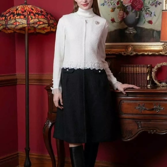 スーパービューティー ジャンパースカート配色 切替 ウェストレース使