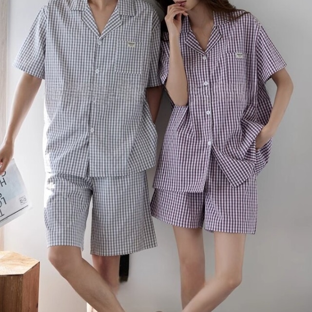 【men's】check pattern cardigan style pair pajamas p1179