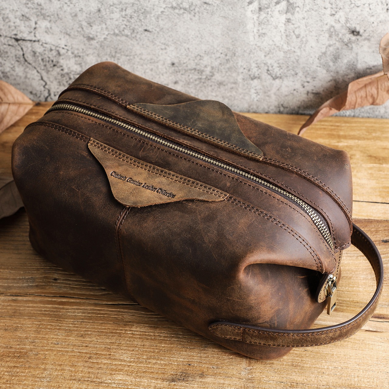 Square Genuine Leather Travel Pouch Bag / 本革 スクエア レザー トラベル ポーチ バッグ
