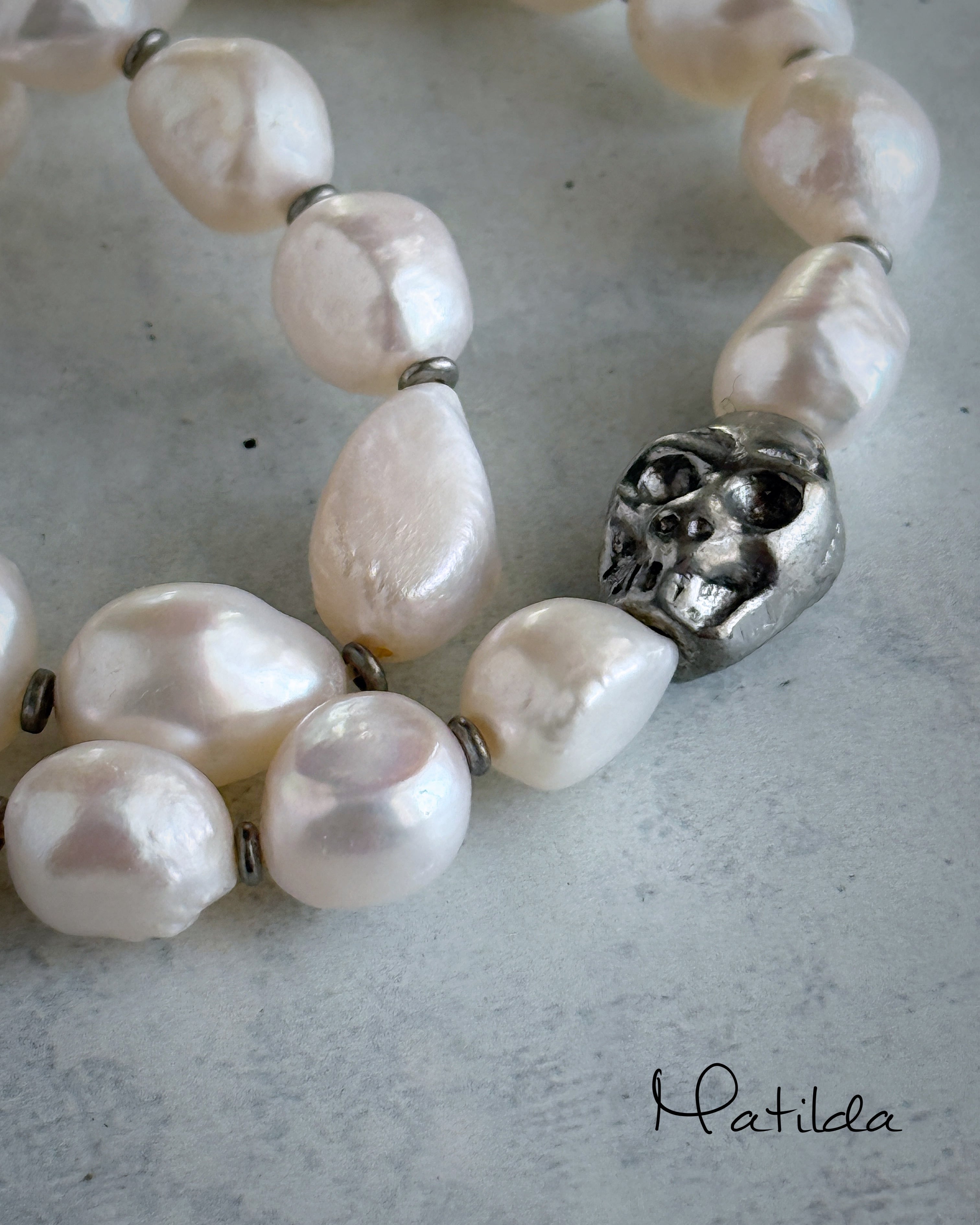 【再販】2way bracelet(淡水パール×スカル)