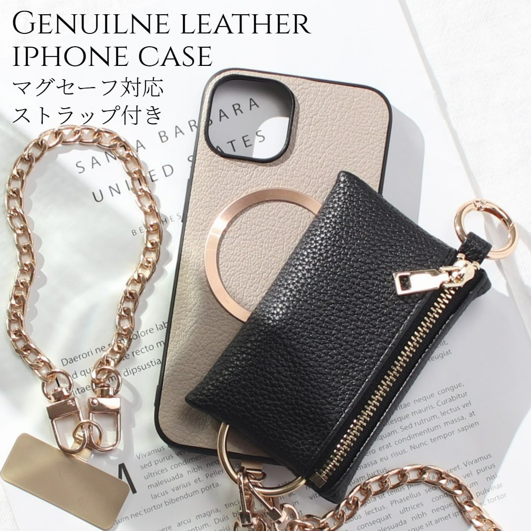 iphone ケース レザー iphone16 iphone15 iphone14 iphone13 小銭入れ付き チェーン ストラップ 本革 16 15 14 13 13mini マグセーフ対応 magsafe対応 16e 16pro 15pro 小物入れ 背面収納 ショート ストラップ付き 財布 マグネット 16プロ 13ミニ 大容量 メタリック 送料無料