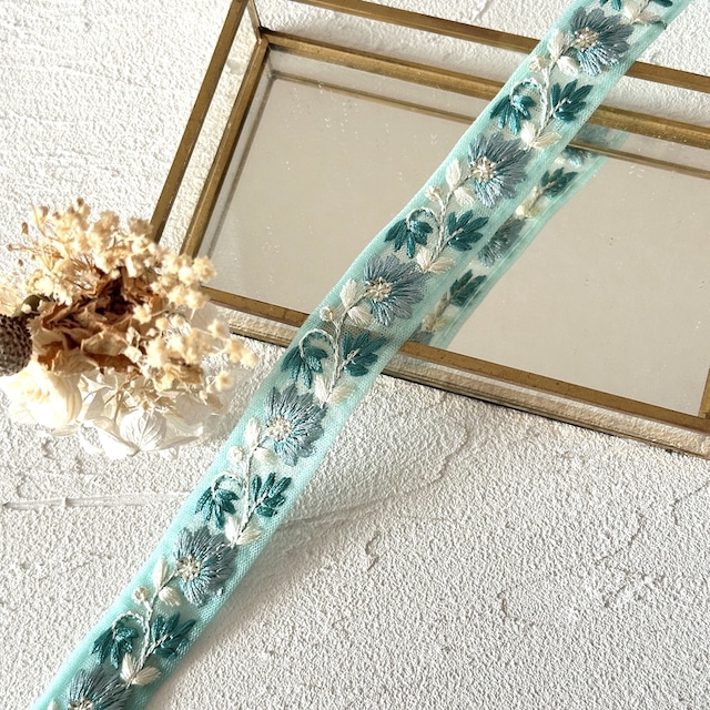オアシス  [ターコイズ]インド刺繍リボン 3547