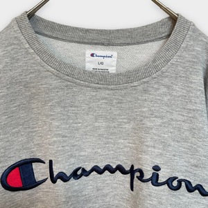 【champion】刺繍ロゴ スウェット トレーナー プルオーバー チャンピオン グレー L US古着