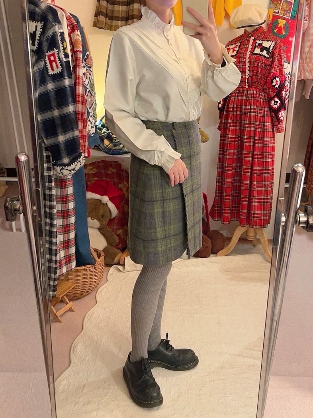 light green check wrap skirt