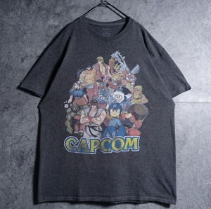 "Capcom" Dark Gray character Print T-shirt