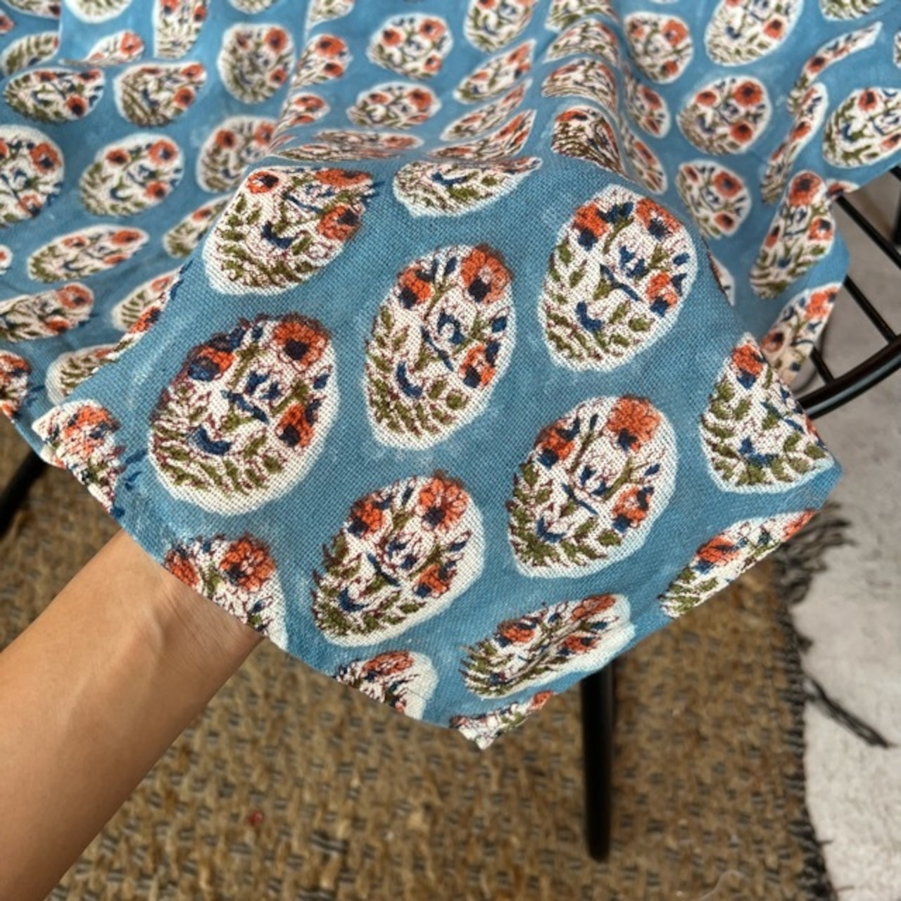MULTI CLOTH Amabile Block Print 　マルチクロス アマービレブロックプリント　　ボタニカル　　マルチカバー　　テーブルクロス　　ソファーカバー　ベッドカバー　ブルー　cloth　Blue
