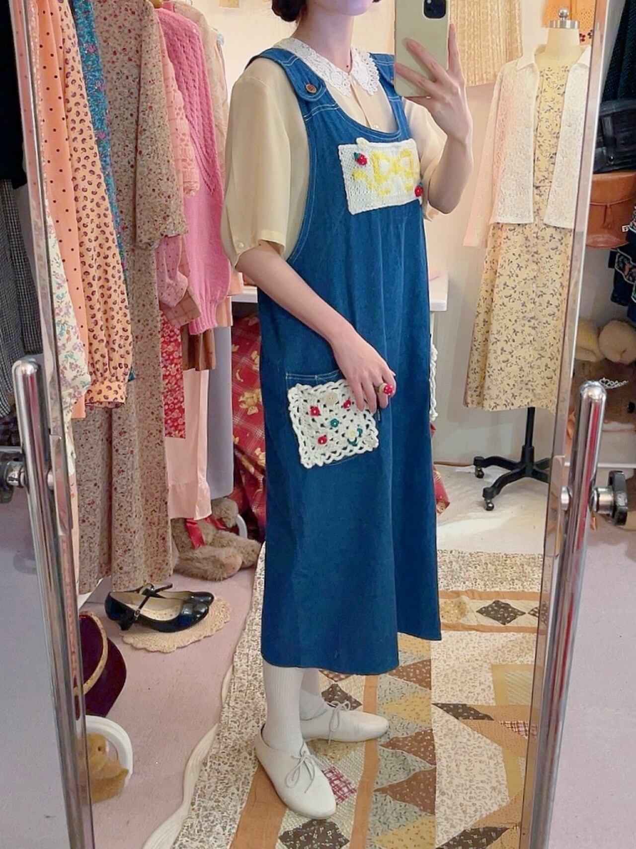 remake ✂︎ yellow ribbon frill pocket jumper skirt